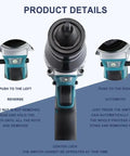 Close-up of Heavy Duty Plug And Play Cordless Electric Rivet Gun Set With Dual Speed Control showing details of operation buttons.