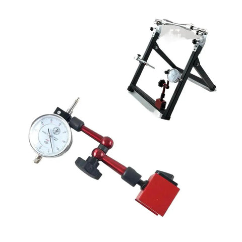 Magnetic Dial Indicator Holder Base For Dial Bore Gauge And Micrometer, Stand For Comparator Watch, Replacement Tool Mount With Rock Solid Magnetic Base For Precise Measurement And Easy Setup on red adjustable arm and black stand