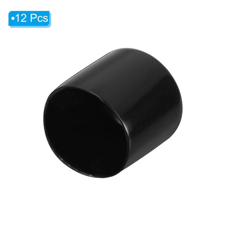 One And One Quarter Inch ID Round Rubber End Caps Pack Of 12 Black PVC cap shown angled for metal tube ends