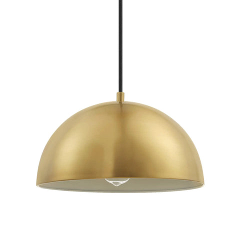 Hazel 1-Light Pendant Light In Matte Brass With Black Fabric Cord, Retro Dome Shade Ceiling Fixture For Kitchen Island Or Living Room