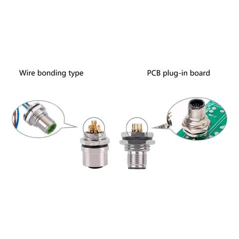 8 Pin M12 A Coded Connector Cable Straight Back Mount Waterproof IP67 Aviation Socket with PCB and wire bonding options