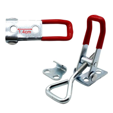 Heavy Duty Pull Latch Clamp With 360 Pounds Capacity Adjustable Hook And Toggle Fastener That Lets You Lock Doors Securely In A Breeze For Trucks, Cabinets Or Heavy Storage Gear, metal latch clamp with red handle and 1.4cm hook