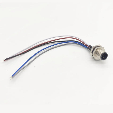 Five Pin A Coded M12 Male Connector Cable 0.5 Meter Straight Back Mount Waterproof Unshielded Socket For Panel Or Cable Install IP67 Sensor Receptacle