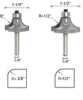 Six Piece Roundover Router Bit Set With 1/4 Inch Shank Carbide Bits And Six Bearings For Corner Rounding Radius Options 3/8 1/2 Inch