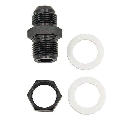 6AN To 6AN Male Flare Straight Fuel Line Bulkhead Fittings Aluminum Black Two Pack with washers and nut.