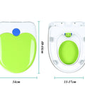 No Fuss Premium Durable Plastic Toilet Seat For Elongated Bowls Featuring Quick Swap Hinges Quiet Close Action Smooth Gliding Lid white with green accent