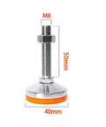 Rock Solid Heavy Duty Leveling Screw Legs With Adjustable Feet Carbon Steel Machine Supports M8 M10 M12 Threaded Base showing 50mm height and 40mm base.