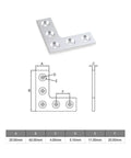 4 Pack L Shaped 90 Degree Corner Connector Plates For Aluminum Profiles, Five Hole Mount, 60x60 Mm Hole Spacing, 6063-T5 Aluminum
