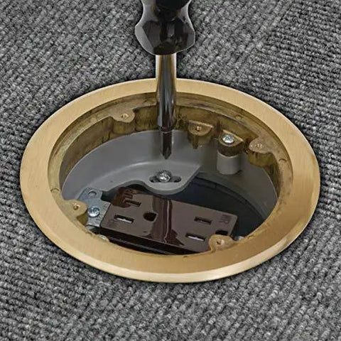 Preassembled Flange Cover And Leveling Ring For Floor Boxes Poured In Concrete With 15A 125V Outlet Included Brass Fits RF400 Floor Box