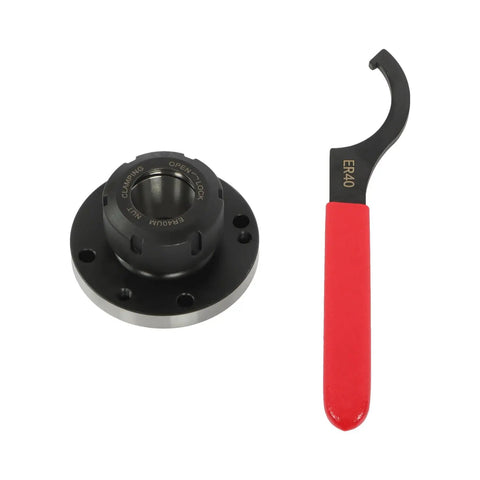 100Mm ER40 Collet Chuck Kit For Precision Machining With One Wrench Heavy Duty Steel Body showing collet holder and wrench.