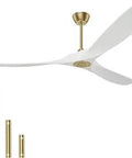 70 Inch Damp Rated Outdoor Indoor Ceiling Fan With Remote Control No Light 3 White Wood Blades Energy Efficient DC Motor Matte Gold Finish