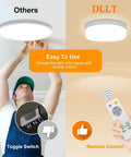 Comparison of remote controlled dimmable flush mount LED ceiling light with toggle switch alternative
