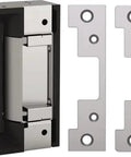 Universal Electric Strike Kit For Latchbolt Locks In Satin Stainless, Dual Voltage 12 And 24 VDC Or VAC, Includes 501 And 501A Faceplates