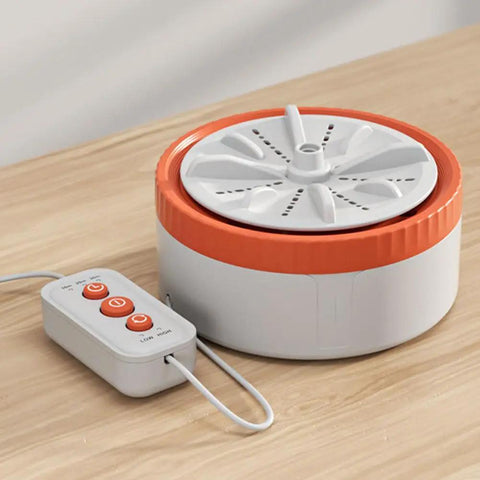 Portable Mini Washer With Usb Rechargeable Turbo Dual Wave System For Fast Laundry Cleansing No Sweat Cordless Design on wooden table
