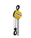 Sturdy One Ton Manual Pulley Chain Block Hoist Crane Lifting Machine With Durable Black Finish For Heavy Duty Garage Jobs And Warehouse Work, yellow hoist with metal chain.