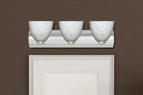 Modern 3 Light Wall Sconce With Slick Satin Nickel Finish And Classic Bell Shape Design Premium Damp Rated Bathroom Vanity Lighting Fixture For A Fresh New Vibe Solid Home Decor Essential, three light fixture with frosted glass shades.