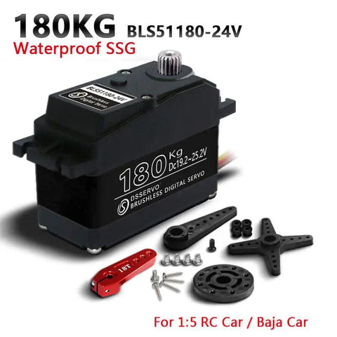 180Kgcm Brushless Digital RC Servo Waterproof IP67 For One Fifth Scale RC Cars 24V 270 Degree High Torque Heavy Duty Power