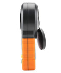 Digital Light Meter Lux Meter PM6612 and PM6612L with 200000 Lux High Range Auto Manual Range Data Hold Min Max Readouts Handheld Photometer Luminometer Workhorse for Lighting Photography Horticulture side view black orange ABS body with lens cap