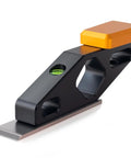 Pro Shop Ready Block Plane With Built In Level And Hardened Steel Blade Compact Aluminum Hand Planer side view with level and blade