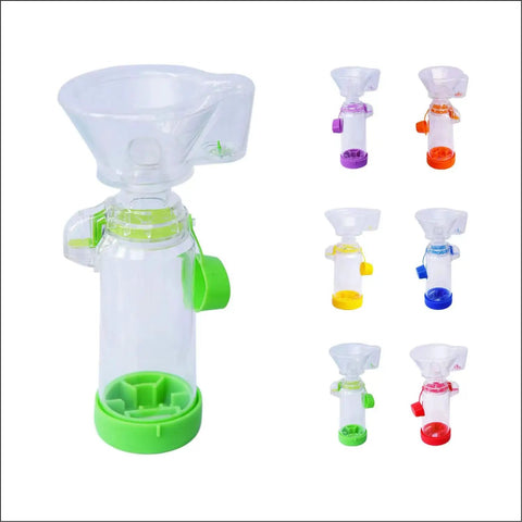 Inhaler Spacer For Adults And Kids NESSI OTC Spacer Green with airflow indicator and tight seal, lightweight design displayed
