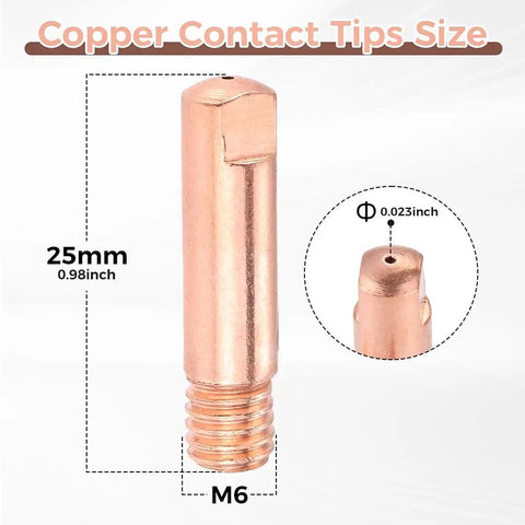 Top Rated 30 Pcs 0.023 Mig Welding Contact Tips For Guns Durable copper tip 25mm size with threaded end for welding applications.