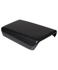 Sleek Carbon Fiber Center Console Cover Compatible With Tesla Model 3 And Model Y 2017 To 2023 top view showing protective armrest box wrap.