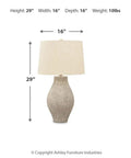 Dope Modern Table Lamp With Textured Paper Composite Base And Modified Drum Shade, 3 Way Lighting, 16 Inch Diameter, Beige Decor