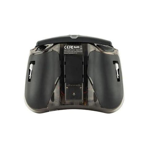 Back view of Pocket Hall Gimbal Transmitter Remote Control Ultra Portable Gear With Built In LED Light Foldable Antenna Mode 2 ELRS Charcoal Edition