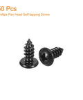 Heavy Duty 304 Stainless Steel Screws 5Mm By 12Mm Phillips Pan Head Self Tapping Fastener 50Piece Pack Black Full Thread for woodworking