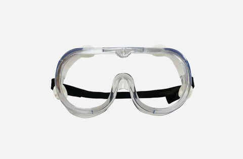 Front view of Chemical Splash Safety Goggles With Anti Fog Coating Clear Lens Wide Vision Soft Comfy Lightweight Feel Adjustable Strap