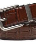 Leather Ratchet Dress Belt For Men With Automatic Buckle Handmade All Leather Strap Ultra Smooth Scratch Resistant Buckle Adjustable Holeless Fit Up To One Fifth Inch 38 Millimeter Wide Brown Size 36 38, crocodile pattern