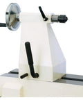 Heavy Hitter Three Hp Wood Lathe With 22 Inch Swing and 42 Inch Space showing lever action cam locks and control handles.