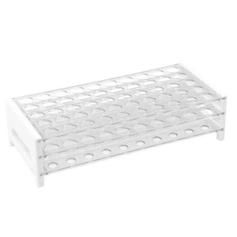 Plastic Test Tube Rack For 15 To 18 mm Tubes, 50 Hole Capacity, 18.7 mm Hole, Detachable Lab Organizer, Durable Polystyrene Construction.