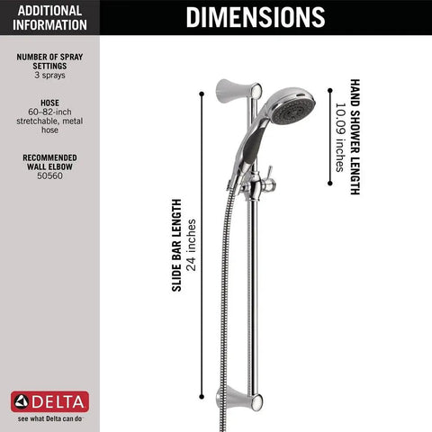 3 Spray Touch Clean Wall Mount Slide Bar Handheld Shower With Hose Chrome Finish 57014 dimensions and features