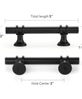 Black Cabinet Pulls 25 Pack, 3 Inch Hole Center, 5 Inch Total Length, 1/2 Inch Diameter, 1-1/4 Inch Projection, black steel handles