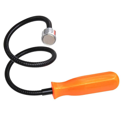 Flexible Magnetic Grabber Tool With 20 Lb Pull Bendable Magnetic Snake Reach Tool with orange handle, chrome shaft