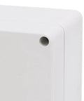 Close-up of Electrical Panel Box 120x120x90mm ABS plastic enclosure corner with rustproof metal mounting holes.