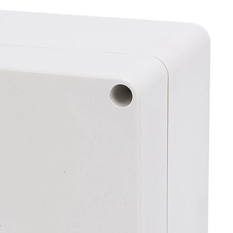 Close-up of Electrical Panel Box 120x120x90mm ABS plastic enclosure corner with rustproof metal mounting holes.
