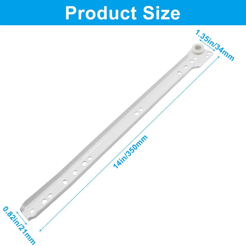 One Pair 14 Inch White Drawer Slides Heavy Duty Cold Rolled Steel Cabinet Tracks With Nylon Rollers, showing product size and dimensions.