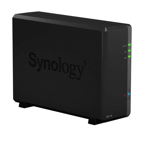 Rock Solid Ds118 Nas Server With 8Tb Internal Drive And 1GbE Ethernet Port showing black design and LED indicators.