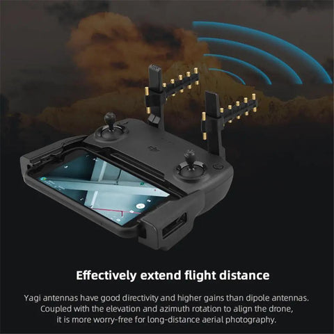 5.8GHz Yagi-Uda Antenna Amplifier For DJI Remote Controllers And Quadcopter Drones Range Extender attached to RC2