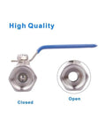 Built Tough Plumbing Ball Valve With Female Threaded Connection And Smooth Turn Handle For Rapid Fluid Shutoff and Zero Drip Reliability That Truly Delivers Every Day showing open and closed positions.