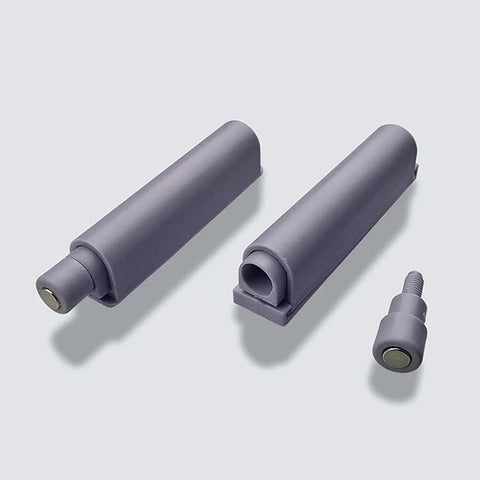 Pro Grade Heavy Duty Stainless Steel Magnetic Push Latch Soft Close Drawer Closer hardware parts in gray color for installations.