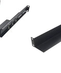 Adjustable Four Post Server Shelf Rails For Network Cabinets Rock Solid Cold Rolled Steel Mount Brackets from different angles, pack of two.