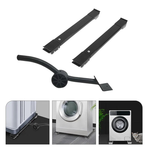 Heavy Duty Washing Machine Stand With Wheels And Shockproof Pads, Stainless Steel Appliance Dolly Mover For Frigidaire Dishwasher, components including steel rails and black wheels.