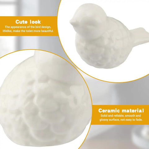 Slick White Ceramic Bird Toilet Bolt Covers Hiding Exposed Flange Nuts Zero Stress Install with cute bird design and glossy finish.