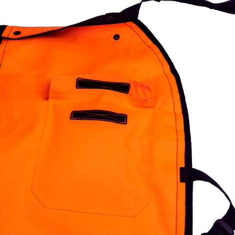 Hi Vis Safety Orange Apron Style Chainsaw Chaps Type A Frontal Protection 5 Layer Chain Stopping Protective Fiber UL Certified ASTM F1897 20 OSHA 1910 266 with pockets