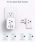 Two Pack Cruise Ready USB Outlet Extender With Three AC Outlets And USB Ports Including One USB C No Surge Protector ETL Listed Travel Power Strip attached to wall socket