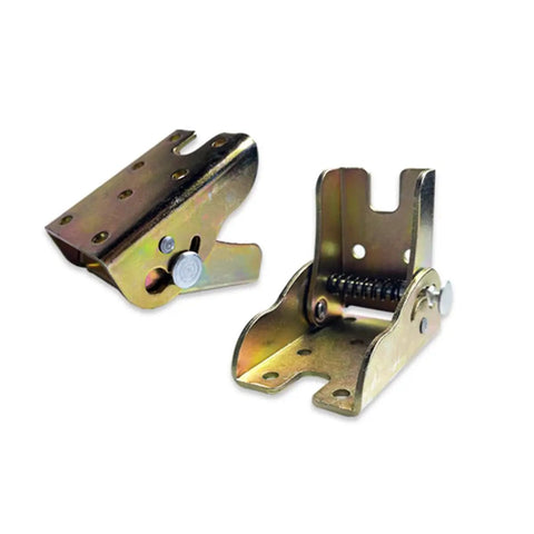 Hella Sturdy Folding Self Locking Hinge With Install Kit 4 Pack 90 Degree Table Leg Support Brackets For Workbenches Garages Beds Boats Tough Zinc Finish, showing metal hinges with zinc finish.