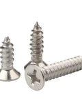 304 Stainless Steel Cross Recessed Countersunk Flat Head Self Tapping Wood Screws Set, 10 To 50 Pcs, Sizes M1 Through M8 (M5 Range), 35mm Length, Corrosion Resistant, Driver Friendly Flush Mount, Easy Install screws displayed